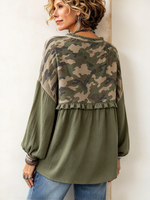 Casual Chic Camouflage Olive Green Top