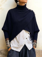Layered-Effect Mock-Neck Knit Pullover