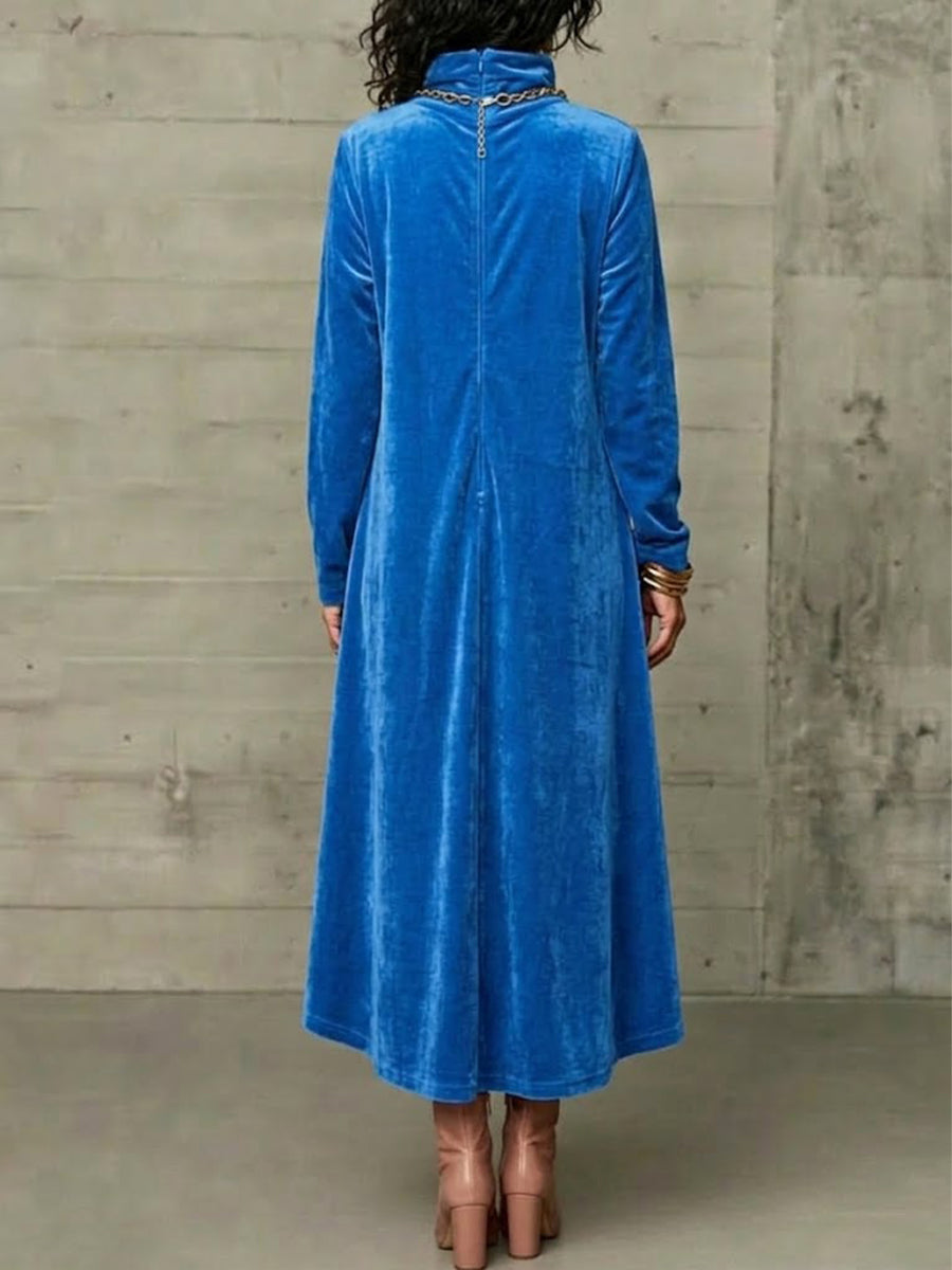High-neck Velvet Maxi Skirt With An Asymmetrical Hem And Diagonal Button Detail