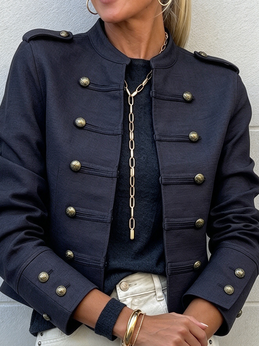 Casual Chic Vintage Military Cotton Cropped Jacket