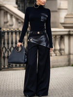 Chic Recycled Leather-paneled Wide-leg Trousers