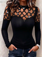 Women's Rhinestone Lattice Cutout Long Sleeve Top