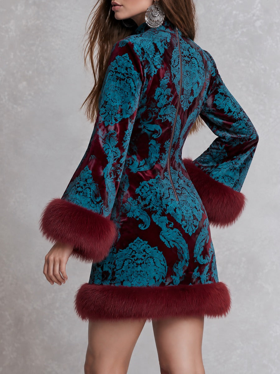 Bohemian-print Velvet Mini Skirt