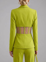 Sheer Mesh Waist-cinching Lapel Blazer