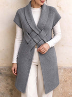 Women's Grey Longline Knit Vest with Woven Waist Detail