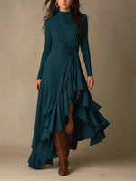 Chic Asymmetric Knitted Midi Dress With A Twisted, Waist-defining Detail
